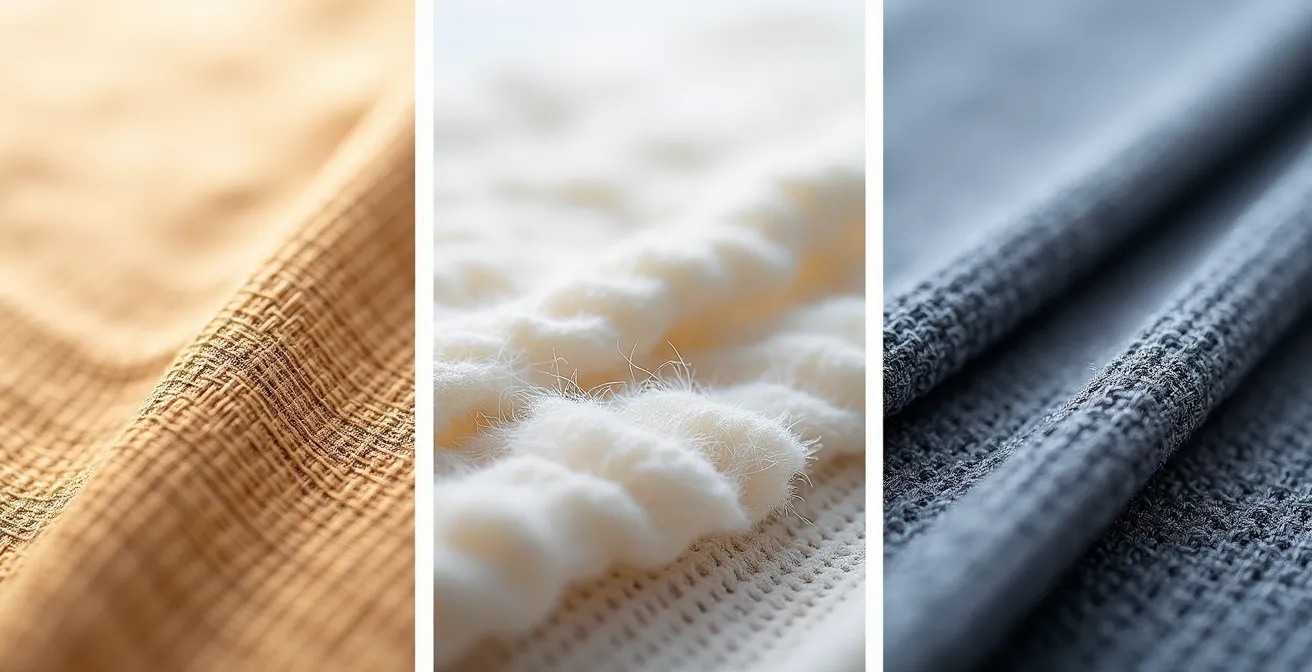 Comparaison visuelle de différentes matières techniques pour sous-vêtements d'équitation