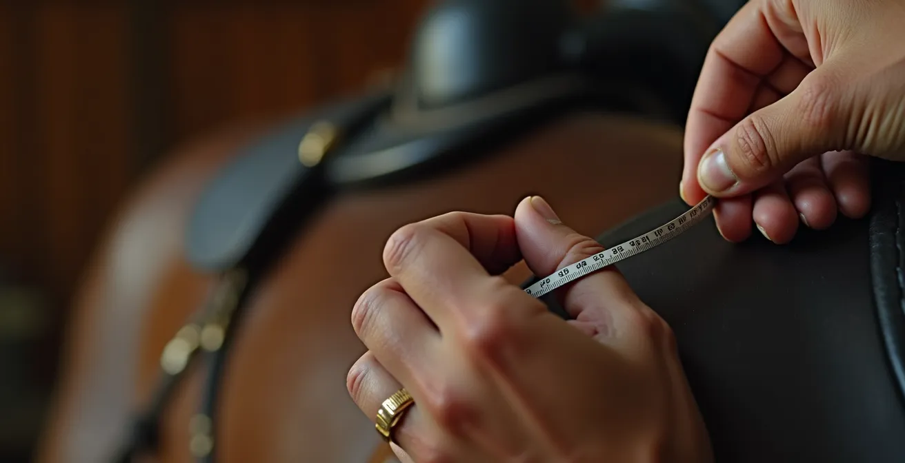 Prise de mesure du garrot d'un cheval avec gabarit flexible pour adaptation de selle