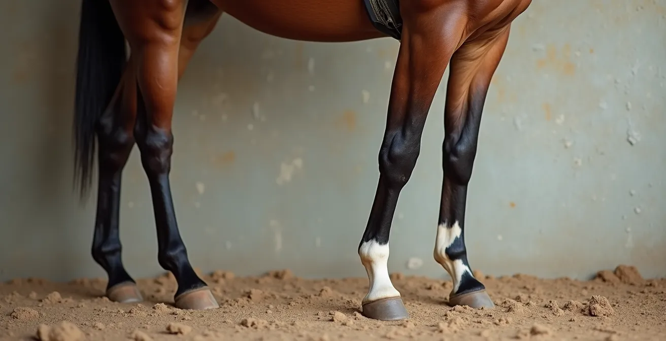 Vue latérale du membre d'un cheval montrant les zones de brossage sécuritaire