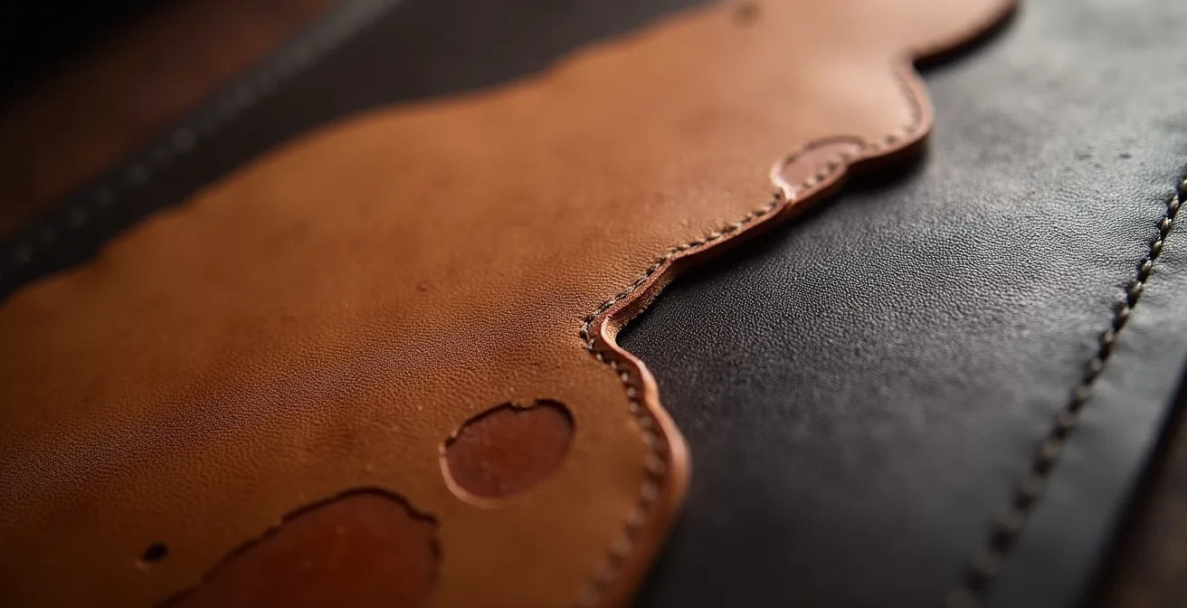 Vue macro de l'usure d'un quartier de selle causée par la friction répétée des bottes