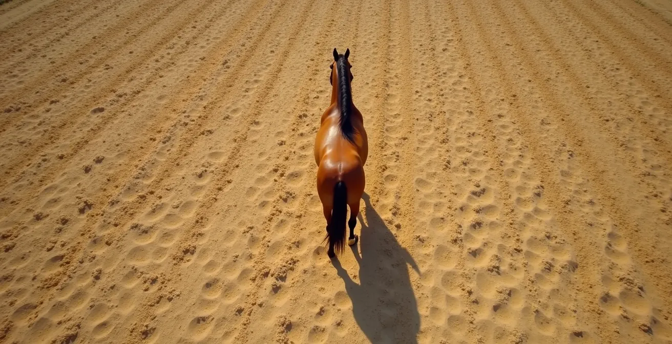 Schéma montrant les zones de vision et zones aveugles d'un cheval vues du dessus